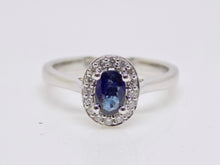 Load image into Gallery viewer, 9ct White Gold Oval Sapphire Diamond Halo Ring SKU 5706047
