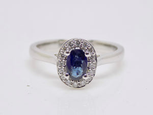 9ct White Gold Oval Sapphire Diamond Halo Ring SKU 5706047