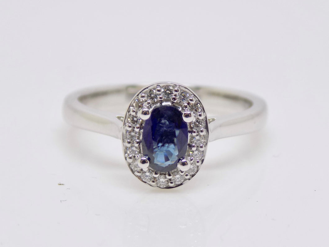 9ct White Gold Oval Sapphire Diamond Halo Ring SKU 5706047