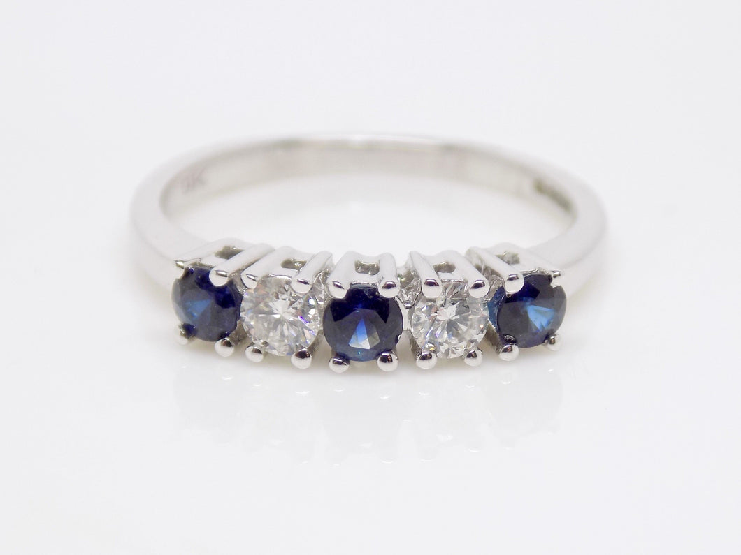 9ct White Gold Round Brilliant Sapphire And Diamond 5 Stone Ring SKU 5706049