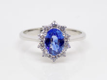 Load image into Gallery viewer, 9ct White Gold Oval Sapphire Halo Diamond Engagement Ring SKU 5706050
