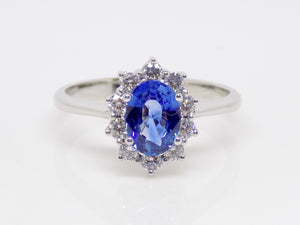 9ct White Gold Oval Sapphire Halo Diamond Engagement Ring SKU 5706050