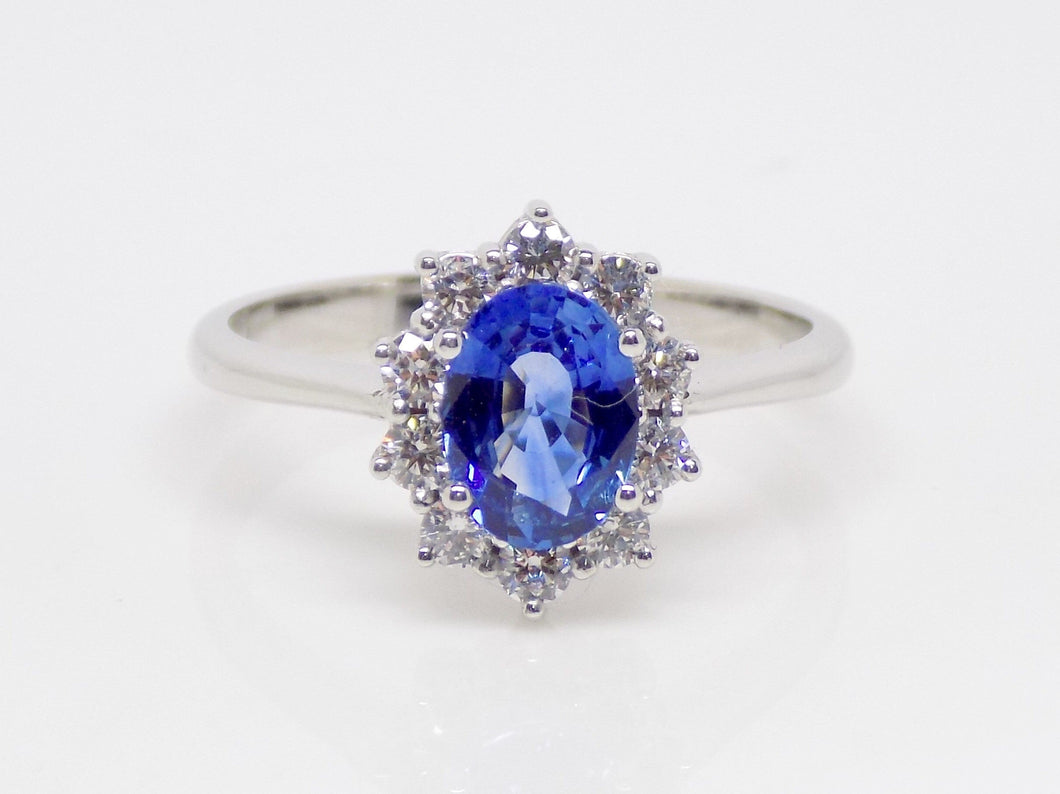 9ct White Gold Oval Sapphire Halo Diamond Engagement Ring SKU 5706050