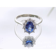 Load image into Gallery viewer, 9ct White Gold Oval Sapphire Halo Diamond Engagement Ring SKU 5706050
