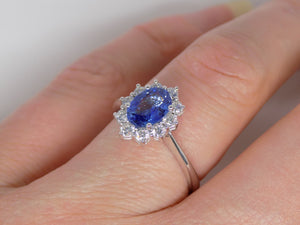 9ct White Gold Oval Sapphire Halo Diamond Engagement Ring SKU 5706050