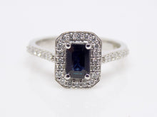 Load image into Gallery viewer, 9ct White Gold Rectangle Sapphire Halo Diamond/Diamond Shoulders Engagement Ring SKU 5706051
