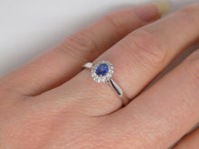 Load image into Gallery viewer, 9ct White Gold Oval Sapphire Halo Diamond Engagement Ring SKU 5706053
