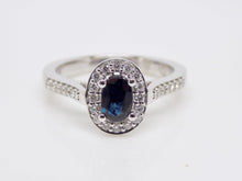 Load image into Gallery viewer, 9ct White Gold Oval Sapphire Halo Diamond/Diamond Shoulders Engagement Ring SKU 6109031
