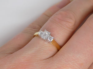 18ct Yellow Gold Centre Emerald Cut Diamond Round Side Diamonds 3 Stone Engagement Ring 0.50ct SKU 8803057