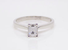 Load image into Gallery viewer, 18ct White Gold Emerald Cut Diamond Solitaire Engagement Ring 0.55ct SKU 8803105
