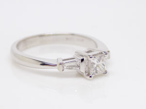 18ct White Gold Princess Cut Centre Diamond Baguette Diamond Sides 3 Stone Engagement Ring 0.50ct SKU 8803063