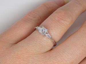 18ct White Gold Princess Cut Centre Diamond Baguette Diamond Sides 3 Stone Engagement Ring 0.50ct SKU 8803063