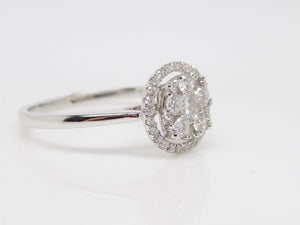 18ct White Gold Diamond Halo Cluster Engagement Ring 0.50ct SKU 8802010