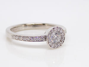 18ct White Gold Round Brilliant Diamond and Diamond Shoulders Halo Engagement Ring 0.49ct SKU 8802082