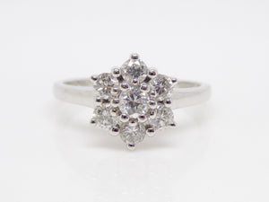 18ct White Gold 7 Round Brilliant Diamond Flower Cluster Engagement Ring 0.75ct SKU 8803143