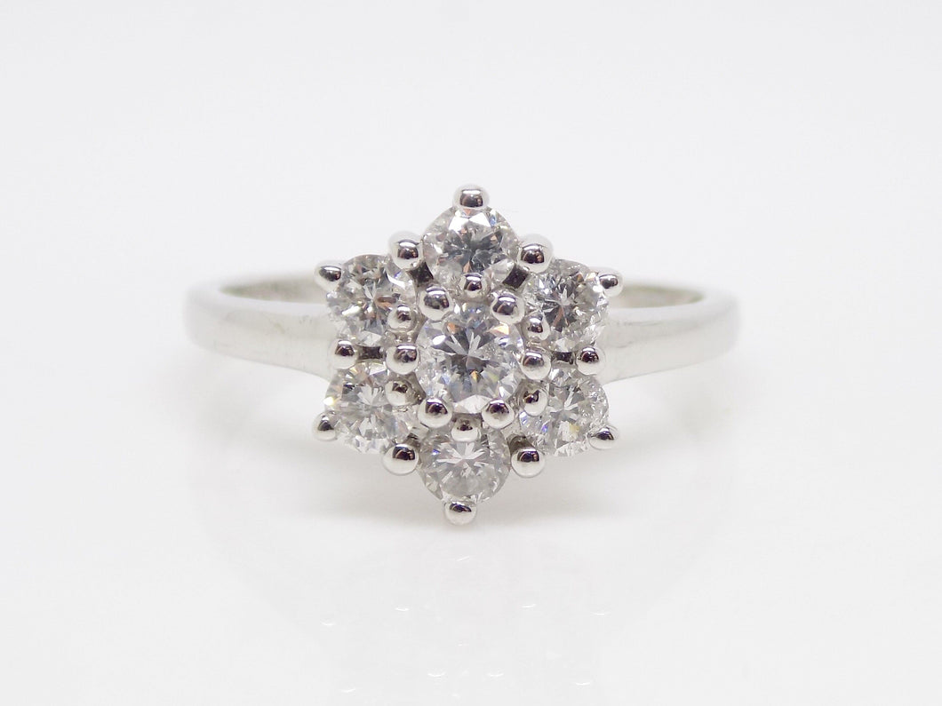 18ct White Gold 7 Round Brilliant Diamond Flower Cluster Engagement Ring 0.75ct SKU 8803143