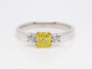 18ct White Gold Cushion Cut Fancy Intense Yellow Diamond Engagement Ring 0.52ct SKU 6378002