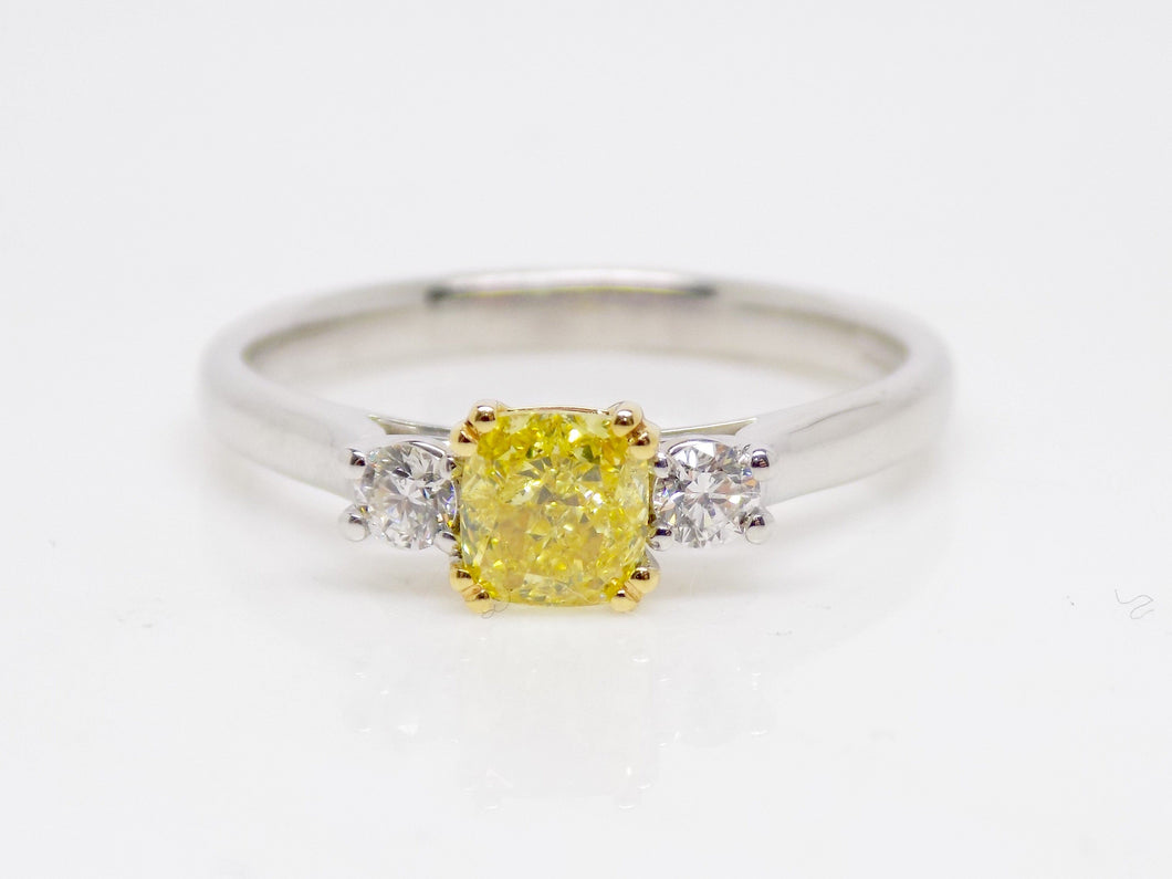 18ct White Gold Cushion Cut Fancy Intense Yellow Diamond Engagement Ring 0.52ct SKU 6378002