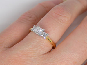 18ct Yellow Gold 3 Princess Cut Diamonds Engagement Ring 0.75ct SKU 8803076