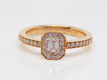 Load image into Gallery viewer, 18ct Rose Gold Emerald Cut Diamond Halo Engagement Ring 0.56ct SKU 8802121
