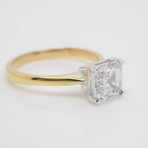 18ct Yellow Gold Square Emerald Cut Lab Grown Solitaire Diamond Engagement Ring 2.01ct  SKU 7707033