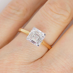 18ct Yellow Gold Square Emerald Cut Lab Grown Solitaire Diamond Engagement Ring 2.01ct  SKU 7707033