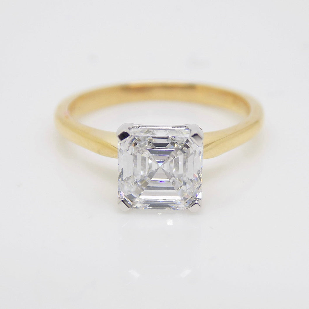 18ct Yellow Gold Square Emerald Cut Lab Grown Solitaire Diamond Engagement Ring 2.01ct  SKU 7707033