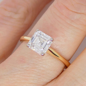 18ct Yellow Gold Square Emerald Cut Lab Grown Solitaire Diamond Engagement Ring 1.65ct SKU 7707036