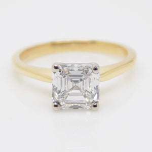 18ct Yellow Gold Square Emerald Cut Lab Grown Solitaire Diamond Engagement Ring 1.65ct SKU 7707036