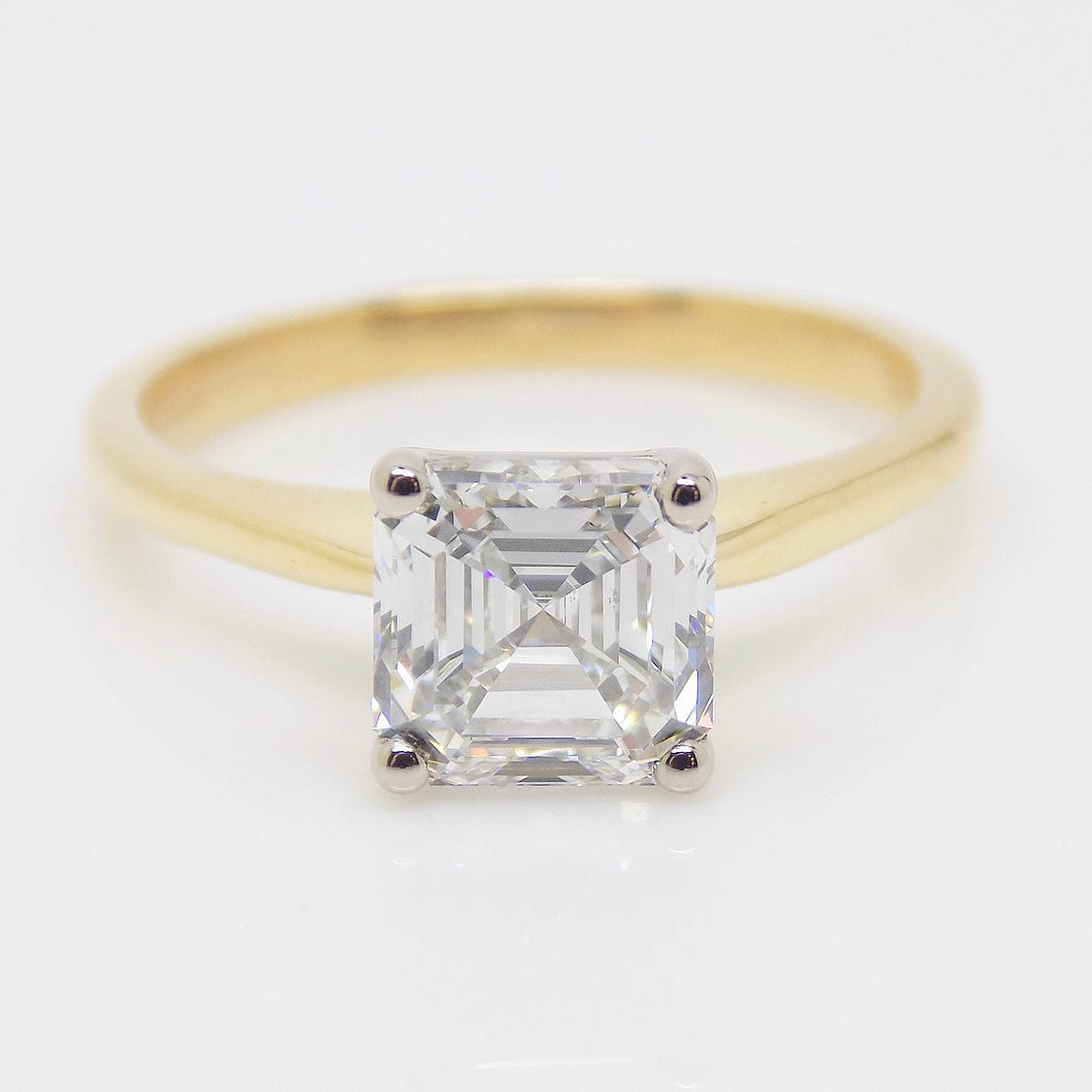 18ct Yellow Gold Square Emerald Cut Lab Grown Solitaire Diamond Engagement Ring 1.65ct SKU 7707036
