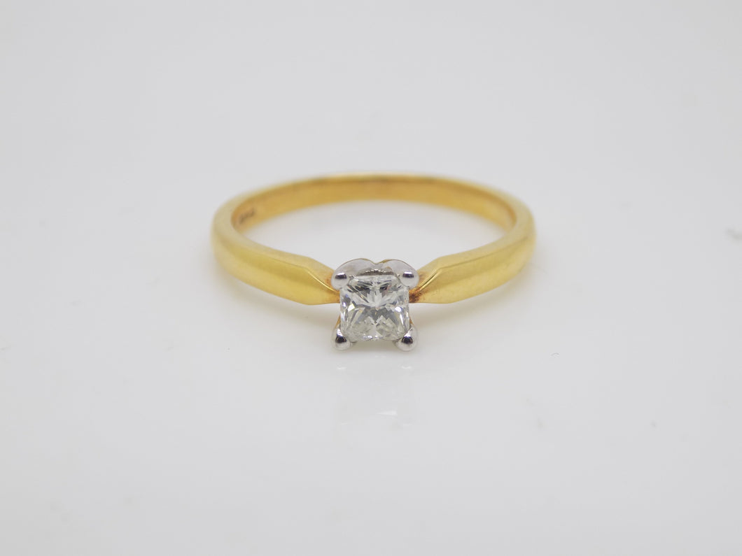 18ct Yellow Gold Princess Cut Diamond Solitaire 0.33ct Engagement Ring SKU 8803092