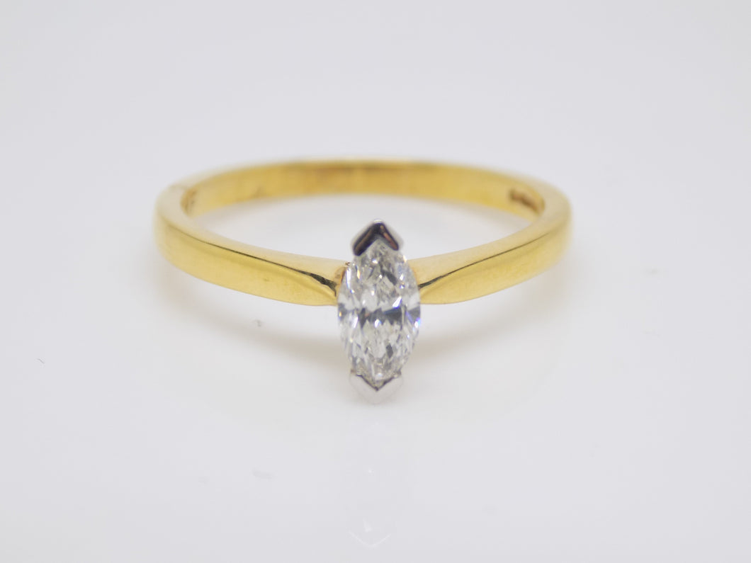 18ct Yellow Gold Marquise Cut Diamond Solitaire Engagement Ring 0.33ct SKU 8803165