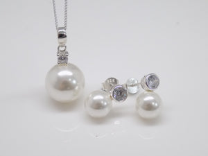 Sterling Silver Synthetic Pearl & CZ Pendant & Earring Set SKU 0501131