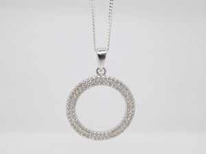Sterling Silver Double Row CZ Circle Pendant