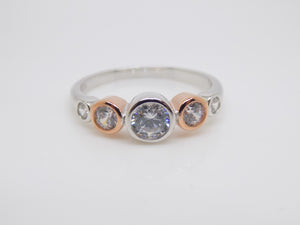 Sterling Silver Rubover CZ 2 Tone Rose/Silver Ring SKU 0136135