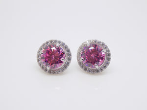 Sterling Silver Pink and White Cz Stud Earrings SKU 0107259