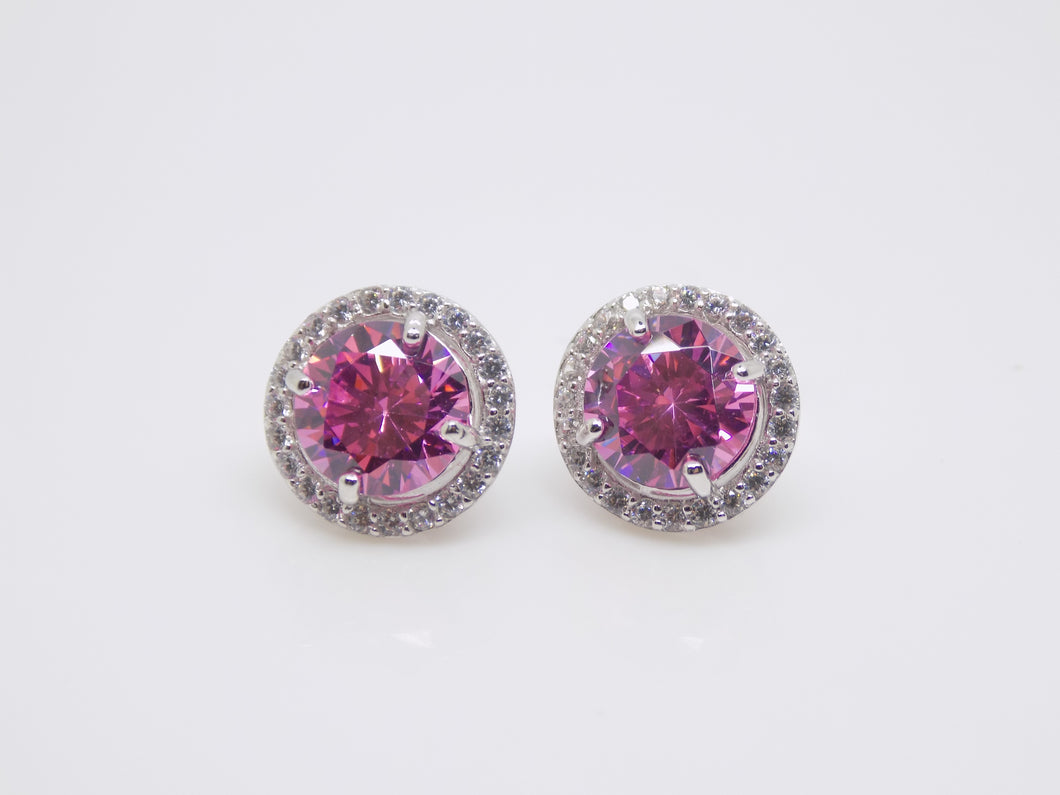 Sterling Silver Pink and White Cz Stud Earrings SKU 0107259