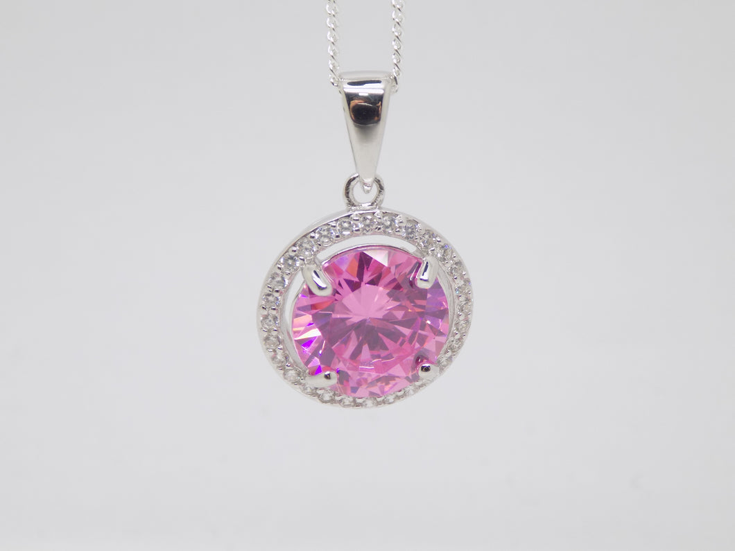 Sterling Silver Pink and White Cz Pendant SKU 0112263