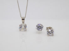 Load image into Gallery viewer, 9ct White Gold Round Claw Set CZ Pendant &amp; Earrings Set SKU 0701004
