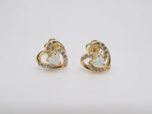 Load image into Gallery viewer, 9ct Yellow Gold Opal &amp; CZ Heart Stud Earrings SKU 1507117
