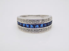 Load image into Gallery viewer, Sterling Silver Blue CZ &amp; White CZ Triple Row Band Ring SKU 0137019
