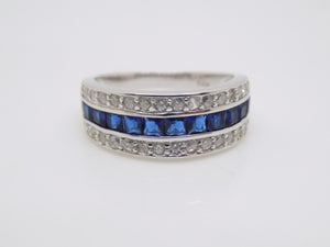 Sterling Silver Blue CZ & White CZ Triple Row Band Ring SKU 0137019