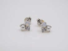 Load image into Gallery viewer, Sterling Silver Synthetic Pearl &amp; Opal &amp; CZ Stud Earrings SKU 0107269
