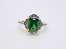 Load image into Gallery viewer, Sterling Silver Rectangle Green CZ Ornate Style Ring SKU 0137100
