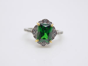 Sterling Silver Rectangle Green CZ Ornate Style Ring SKU 0137100