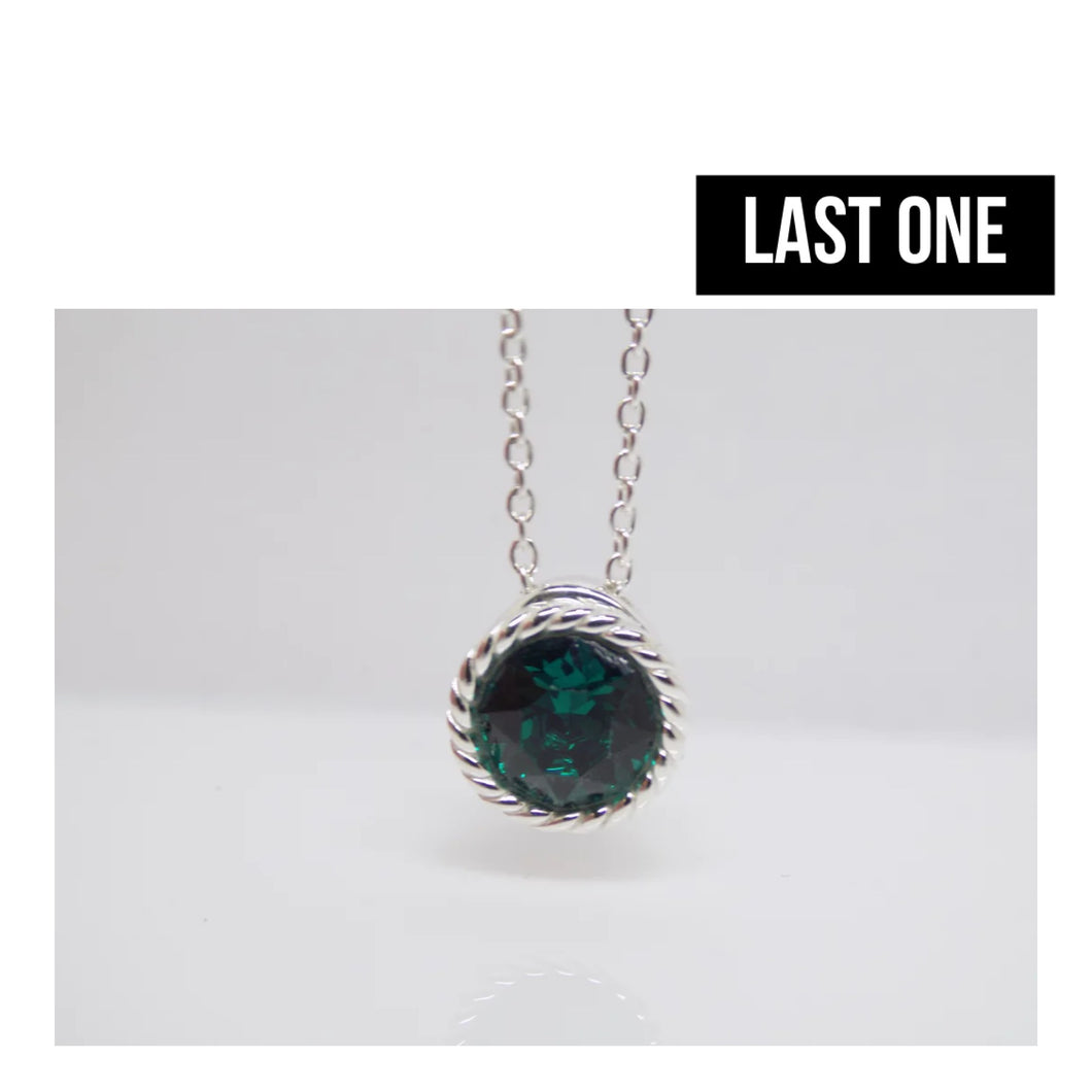 Sterling Silver Deep Green Round CZ Necklace SKU 0114061