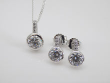 Load image into Gallery viewer, Sterling Silver Rubover Round CZ Pendant &amp; Earring Set SKU 0501049
