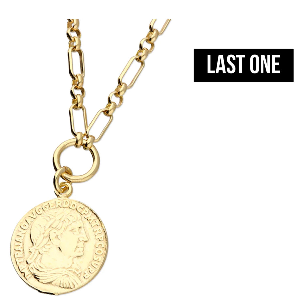 Sterling Silver Gold Finish Paper Link Chain Coin Necklace SKU 0113081