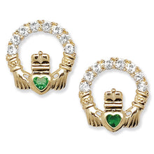 Load image into Gallery viewer, 9ct Yellow Gold Green CZ &amp; CZ Claddagh Pendant &amp; Earrings Set SKU 0601020
