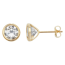 Load image into Gallery viewer, 9ct Yellow Gold Rubover CZ Pendant &amp; Earrings Set SKU 0601017
